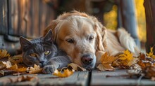 Autumn Dog Cat Porch Illustration Free Stock Photo - Public Domain Pictures