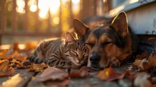 Autumn Dog Cat Porch Illustration Free Stock Photo - Public Domain Pictures