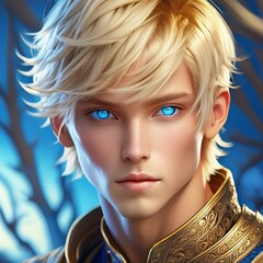 Wall Mural - ai generative of a young man with blonde hairdo and blue eyes posing