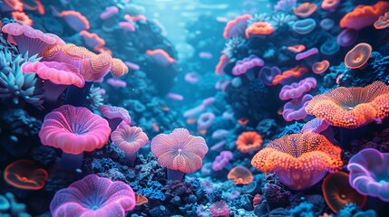 Wall Mural - Colorful coral reefs showcase the stunning beauty of underwater ecosystems with vibrant corals and marine life perfect for aquatic-themed backgrounds Background Illustration, Bright color tones, ,