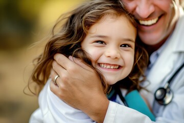 Sticker - a doctor hugging a little girl