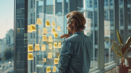 Wall Mural - the man planning with sticky notes.
