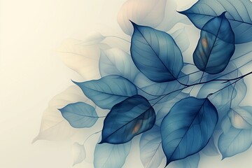 Wall Mural - Blue Watercolor Leaf Design