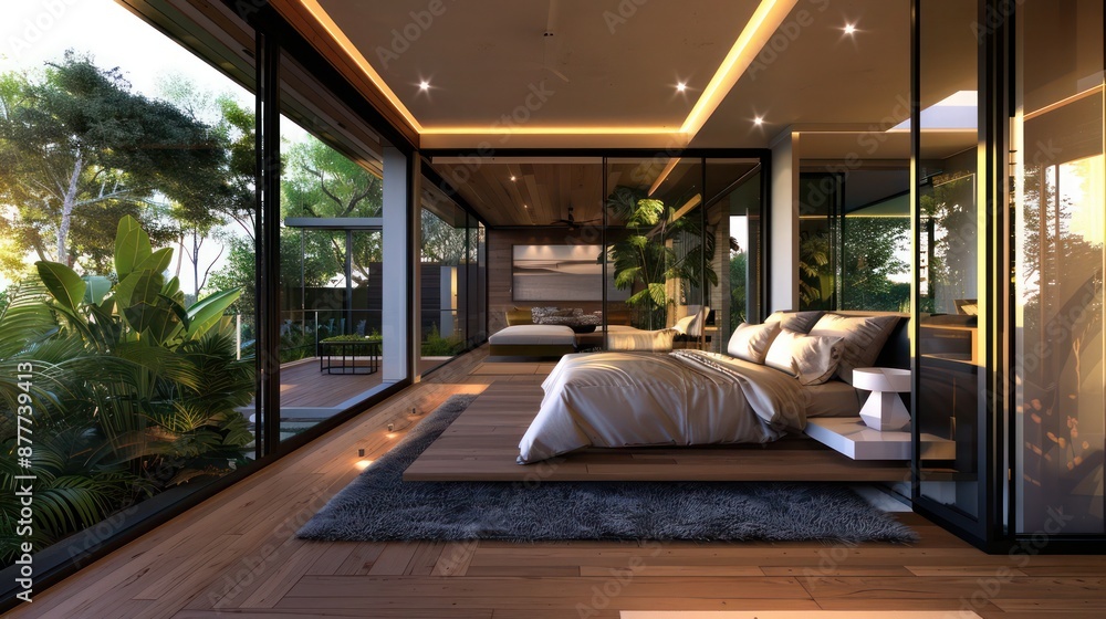 suburban modern home with a spacious master bedroom that opens directly ...