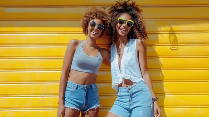 Wall Mural - Two friends in summer outfits