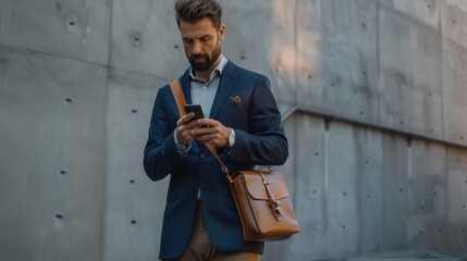 Canvas Print - A businessman with a leather bag