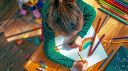 Wall Mural - The Child Drawing Rainbow