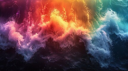 Wall Mural - Rainbow ocean waves create a magical and colorful scene with a spectrum of colors blending in the waves perfect for enchanting and vibrant backgrounds Background Illustration, Bright color tones, ,