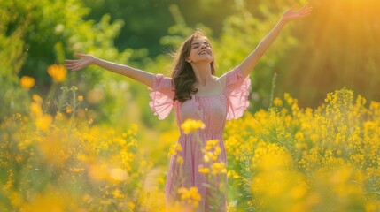 Wall Mural - The woman in yellow field