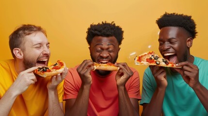 Canvas Print - The friends enjoying pizza