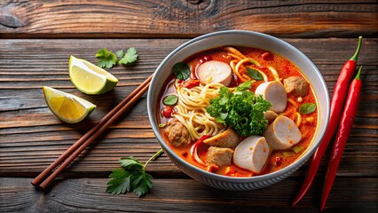 Sticker - Spicy tom yum noodle soup with pork, a delicious and flavorful Thai dish, spicy, tom yum, noodle, soup, pork, Thai, cuisine, hot