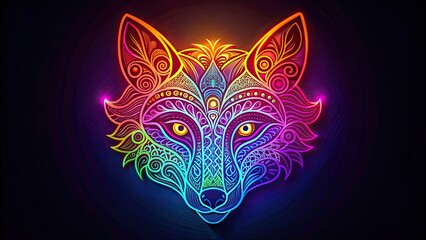 Sticker - Neon colored fox head with filigree design, Fox, head, neon, colorful, filigree, design, animal, wildlife, vibrant, bold,art