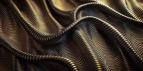 Sticker - Elegant black and gold fabric with wave pattern for sophisticated decor , luxurious, elegant, fabric, black, gold, wave