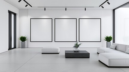 Wall Mural - Illustration of a minimalist ink paint gallery, with a curated selection of sleek and contemporary ink artworks, displayed in a clean and uncluttered space, emphasizing simplicity and sophistication,