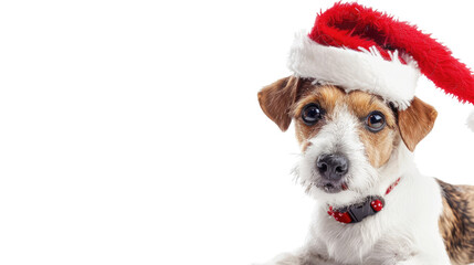 Dog with Santa's hat on a transparent background