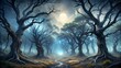 © DigitalArt Max - Mystical Moonlight Through The Ancient Trees In The Misty Woods