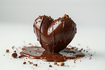 A melting chocolate heart for Valentine’s Day on a white background