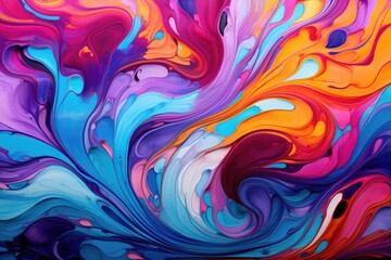 Aufkleber - a painting of a colorful swirl, Abstract swirls of vibrant colors representing chemical reaction