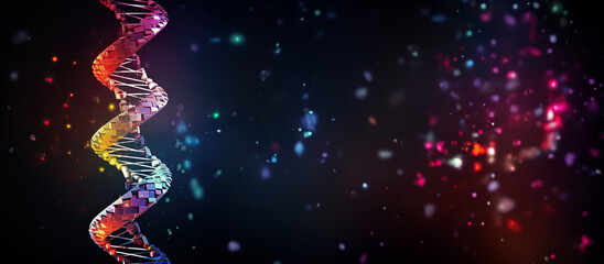 Poster - a double strand of dna against a background of stars, DNhelix pattern representing the building blocks of life