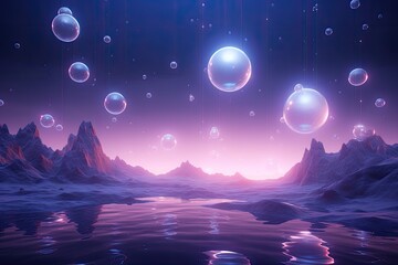 Poster - a bunch of bubbles floating in the air, mesmerizing 3D background with ethereal floating orbs