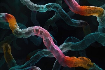Aufkleber - a purple and blue dna strand with a blue background, microscopic ballet of chromosomes intertwining, representing the complexity of genetic code