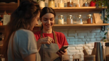 Wall Mural - The barista and the customer