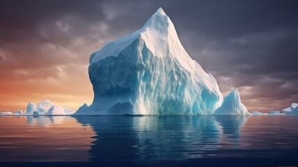 Wall Mural - Majestic cold iceberg in polar landscape float and reflect on the ocean, sky and cloud as background emphasize glacier great perfect for poster about environment or global warming concept. AIG35.