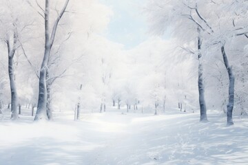 Aufkleber - a snowy river with trees and snow covered ground, snowy winter landscape with trees draped in white