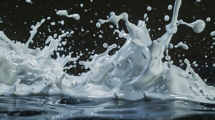 Close view of splashing white milk, detailed and realistic