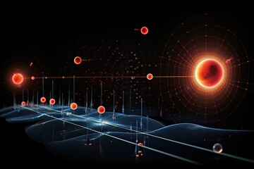 Fototapete - a dark background with a bright light and a wave of water, visualization of the Heisenberg uncertainty principle in quantum mechanics