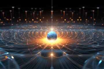Fototapete - a dark background with a bright light and a wave of water, visualization of the Heisenberg uncertainty principle in quantum mechanics