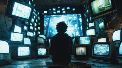 technological brainwashing, individual mesmerized by high-quality digital image