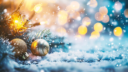 Wall Mural - christmas and new year background with christmas tree and bokeh lights