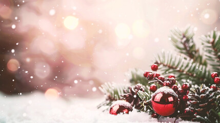 Wall Mural - christmas greeting card. festive decoration on bokeh background. new year concept. copy space.