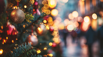 Wall Mural - christmas greeting card. festive decoration on bokeh background. new year concept. copy space.