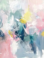 Wall Mural - A vibrant abstract painting with bold strokes of pink, yellow, green, and blue