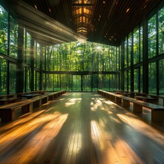 Sticker - Sunbeams Through Glass Walls In Modern Building.