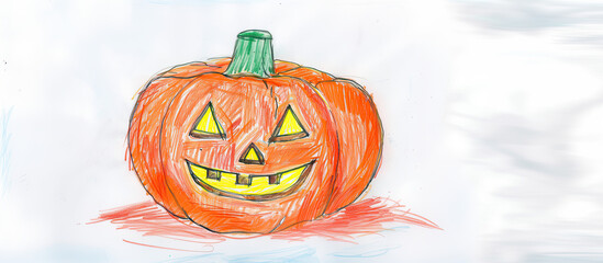 Wall Mural - Halloween Card  jack o lantern  and shadows kids crayon drawing.