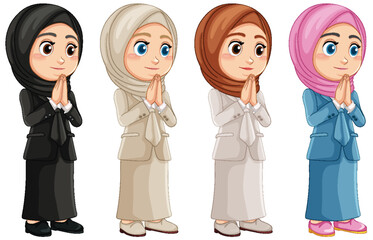 Canvas Print - Four children in different colored hijabs