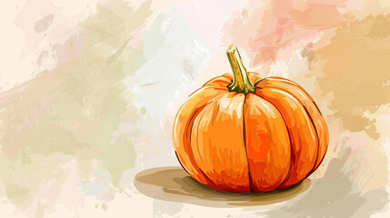 Wall Mural - water color pumpkin over a Fall colors background  Area for text on the right.