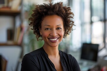 Wall Mural - happy african american casual businesswoman in office