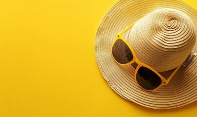 Poster - A yellow hat with sunglasses on top of it