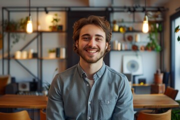 Wall Mural - smiling millennial male employee in coworking office