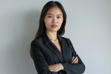 Wall Mural - beautiful asian businesswoman with arms crossed on a white background