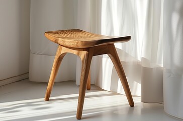 Poster - Wooden Stool in a Minimalist Interior