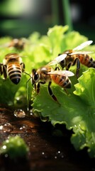 Sticker - a group of bees are on a flower that has their wings open.