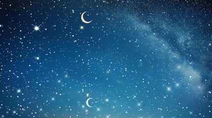 Poster - A blue background with a scattering of white stars and crescent moons, creating a night sky scene