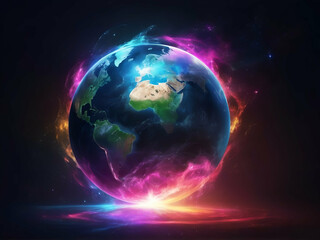 Wall Mural - abstract colorful glowing Bright Earth on dark background