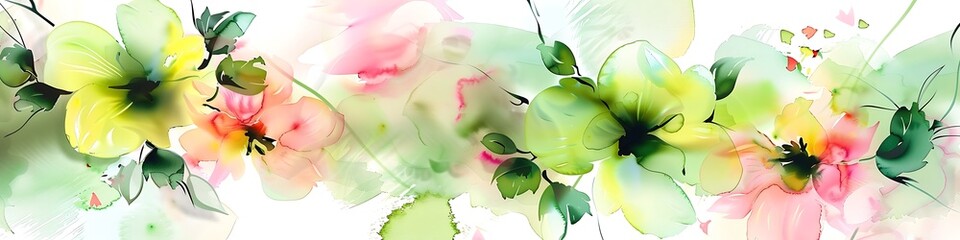 Vibrant green and pink abstract floral watercolor painting