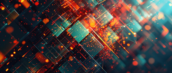 Wall Mural - technology abstract background digital elements blend of neon colors to give it a futuristic